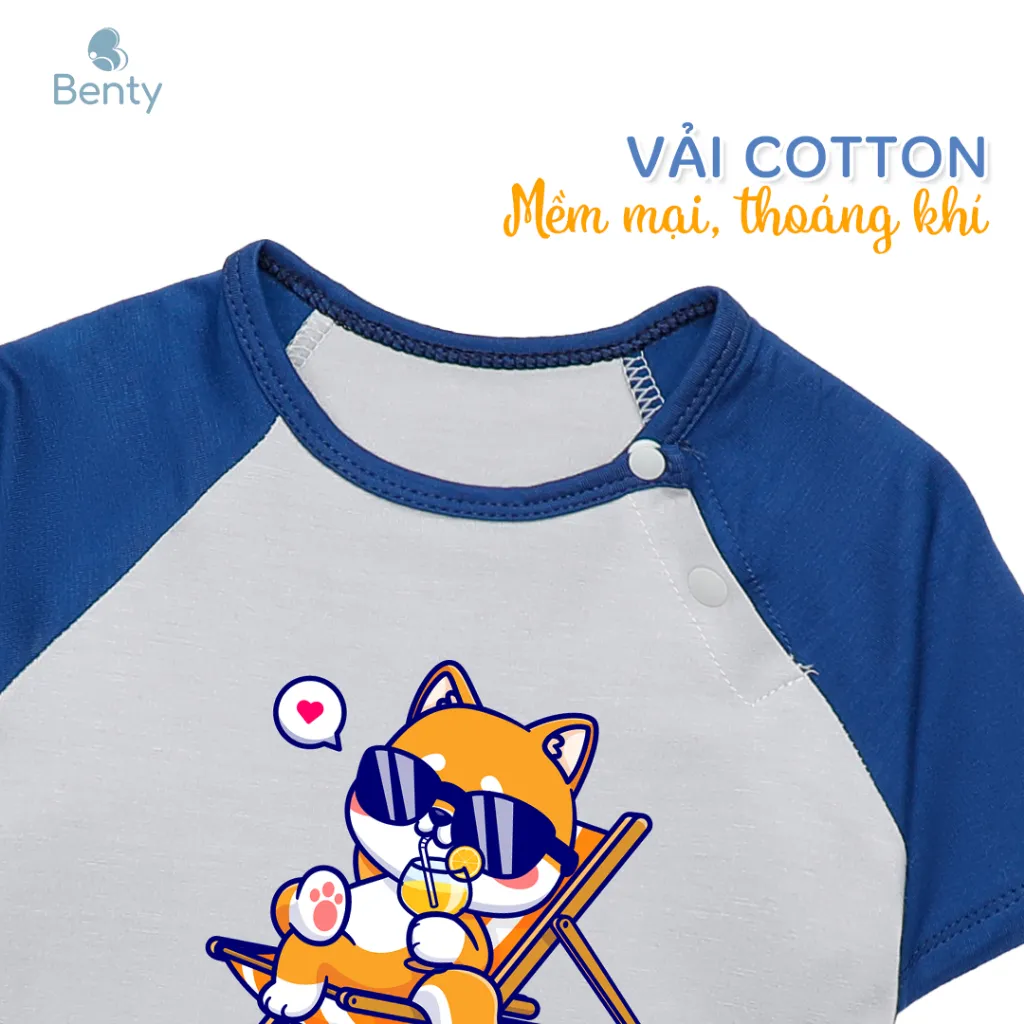 Ảnh Bộ cộc tay cài chéo BENTY hình Summer BT083 cotton thoáng mát mềm mịn, đồ ngắn tay bé trai, bé gái 4