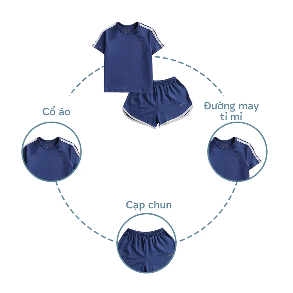 Ảnh Bộ cộc tay cài chéo thể thao BENTY trơn basic,chất cotton mát mẻ, thoải mái cho bé vận động ngày dài 2