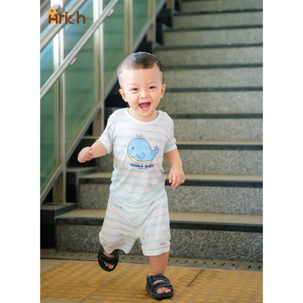 Ảnh Bộ cộc tay cài vai arich, vải sợi tre thông hơi, mát , rất mát, size 9M đến 5 tuổi 3