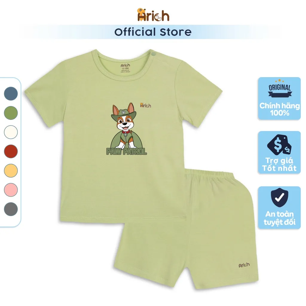 Ảnh Bộ cộc tay cài vai Arich vải sợi tre in Cún Xanh cho bé từ 9 tháng đến 6 tuổi 1