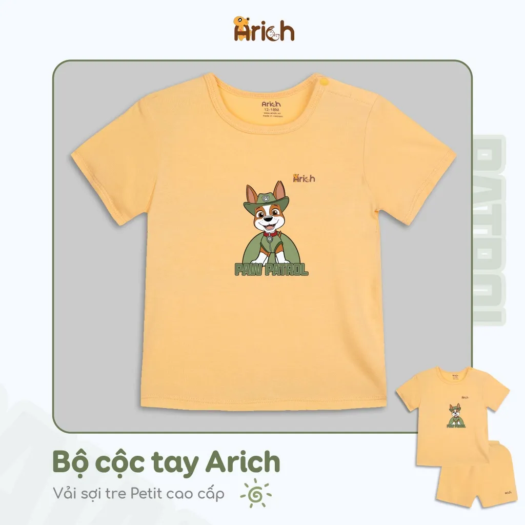 Ảnh Bộ cộc tay cài vai Arich vải sợi tre in Cún Xanh cho bé từ 9 tháng đến 6 tuổi 2