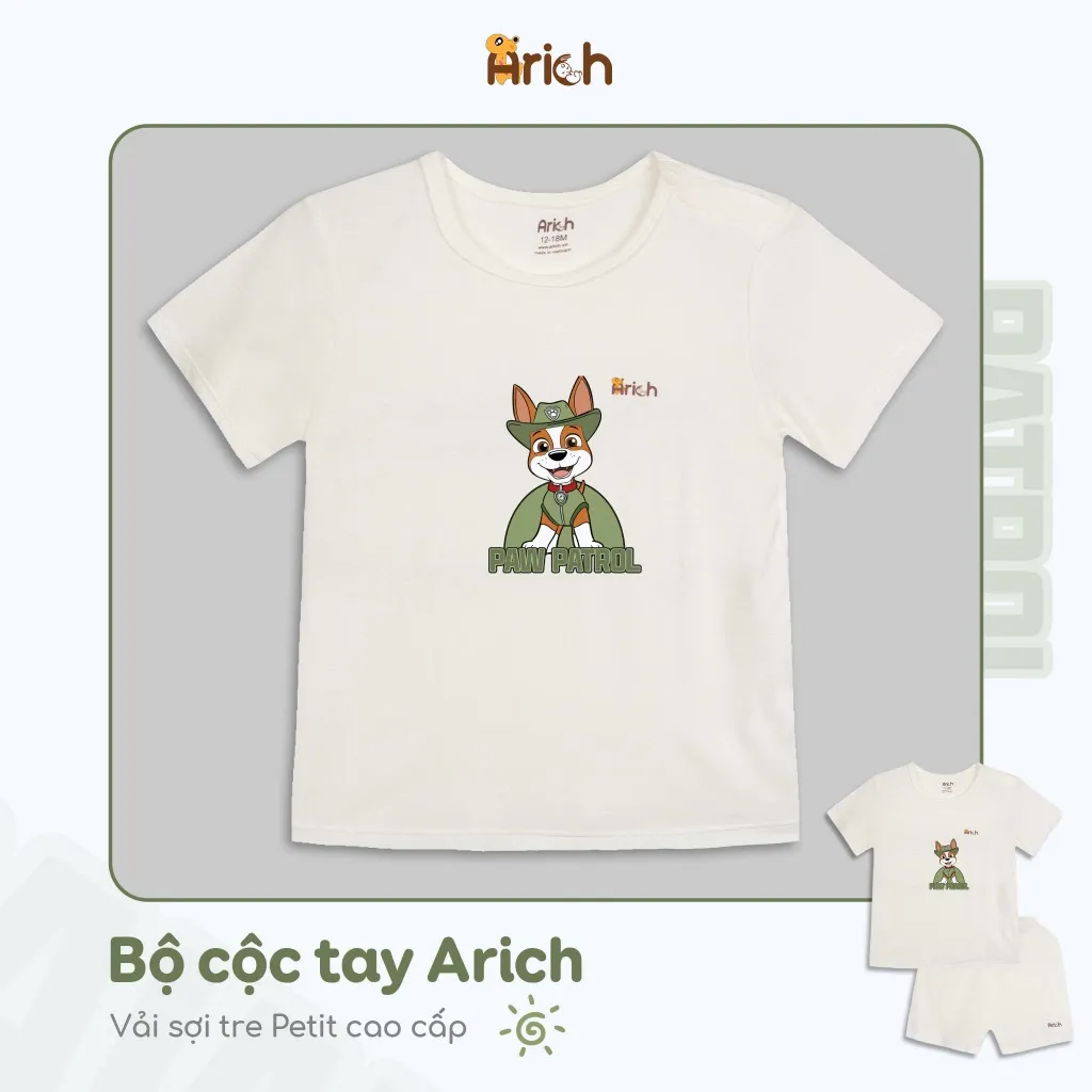 Ảnh Bộ cộc tay cài vai Arich vải sợi tre in Cún Xanh cho bé từ 9 tháng đến 6 tuổi 3