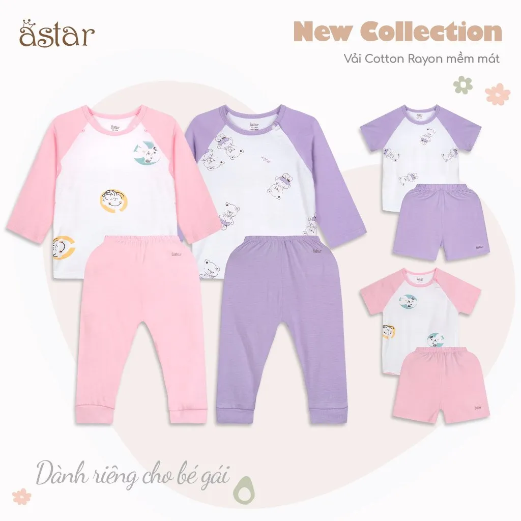 Ảnh Bộ cộc tay cài vai ASTAR vải cotton rayon phối hoạ tiết mới cho bé 9 tháng đến 6 tuổi 2