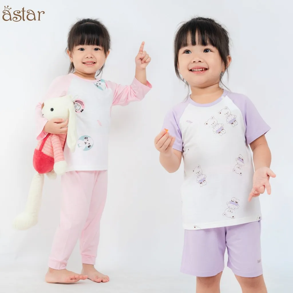 Ảnh Bộ cộc tay cài vai ASTAR vải cotton rayon phối hoạ tiết mới cho bé 9 tháng đến 6 tuổi 3