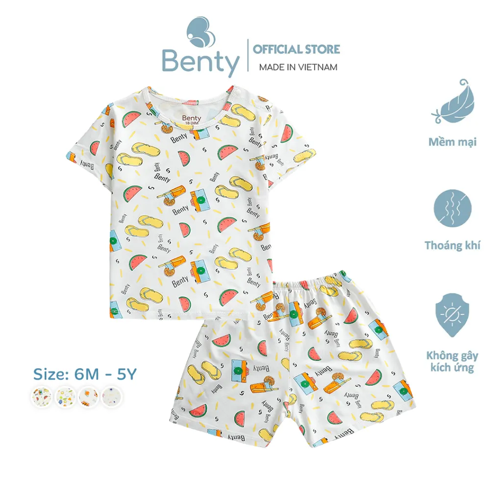 Ảnh Bộ cộc tay cài vai BENTY full họa tiết mới bé trai bé gái, bộ đồ trẻ em mặc hè phong cách Hàn 1