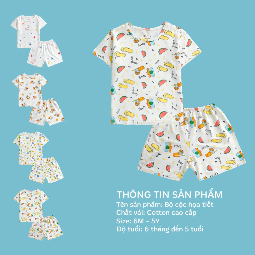 Ảnh Bộ cộc tay cài vai BENTY full họa tiết mới bé trai bé gái, bộ đồ trẻ em mặc hè phong cách Hàn 2
