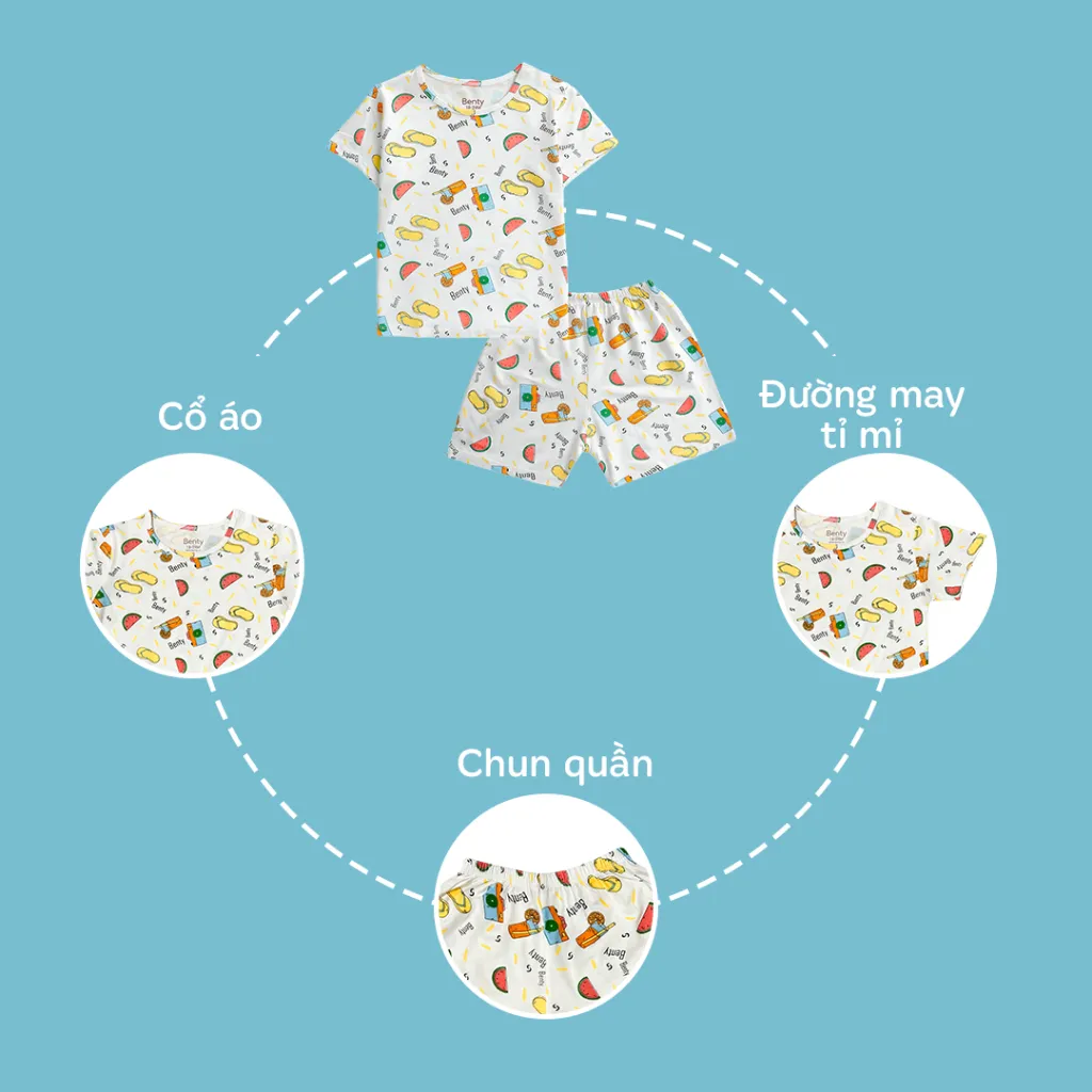 Ảnh Bộ cộc tay cài vai BENTY full họa tiết mới bé trai bé gái, bộ đồ trẻ em mặc hè phong cách Hàn 3