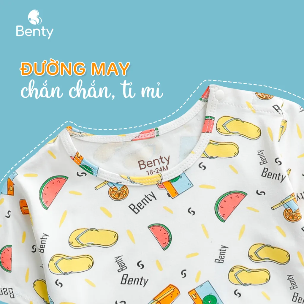 Ảnh Bộ cộc tay cài vai BENTY full họa tiết mới bé trai bé gái, bộ đồ trẻ em mặc hè phong cách Hàn 4