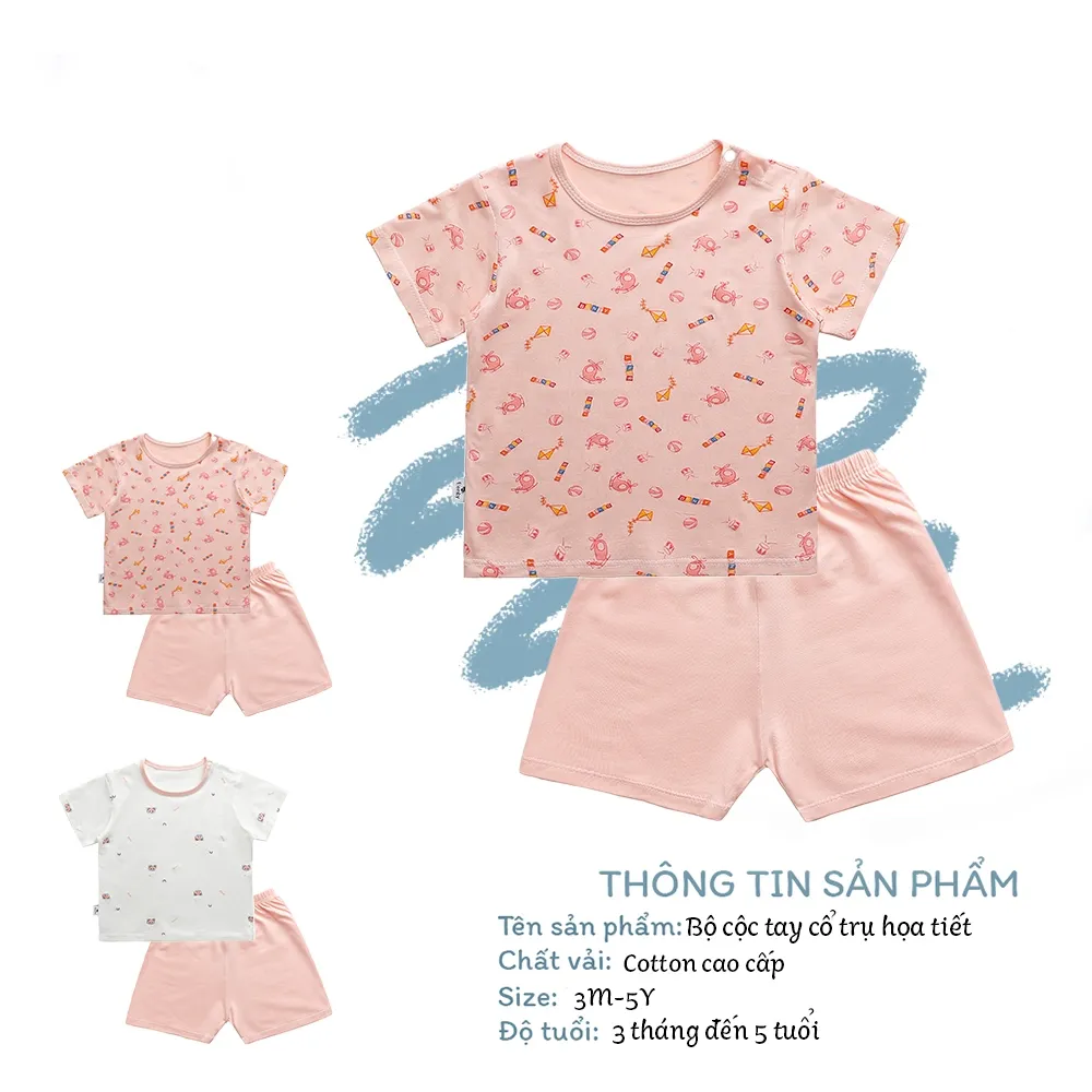 Ảnh Bộ cộc tay cài vai họa tiết hồng BENTY mềm mịn mát, đồ bộ chất cotton bé mặc thoải mái 2