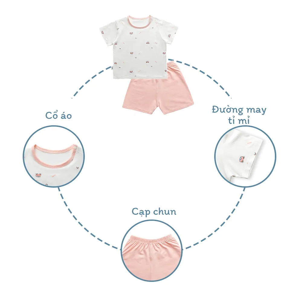 Ảnh Bộ cộc tay cài vai họa tiết hồng BENTY mềm mịn mát, đồ bộ chất cotton bé mặc thoải mái 3