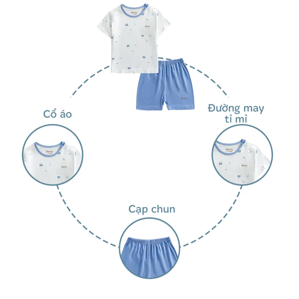 Ảnh Bộ cộc tay cài vai họa tiết dễ thương BENTY cotton bé trai, bé gái, quần áo trẻ em mềm,mịn 3