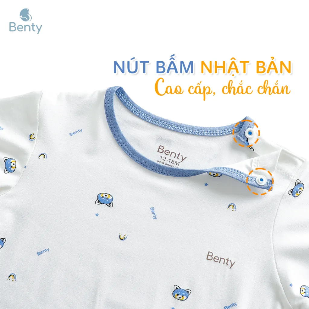 Ảnh Bộ cộc tay cài vai họa tiết dễ thương BENTY cotton bé trai, bé gái, quần áo trẻ em mềm,mịn 4