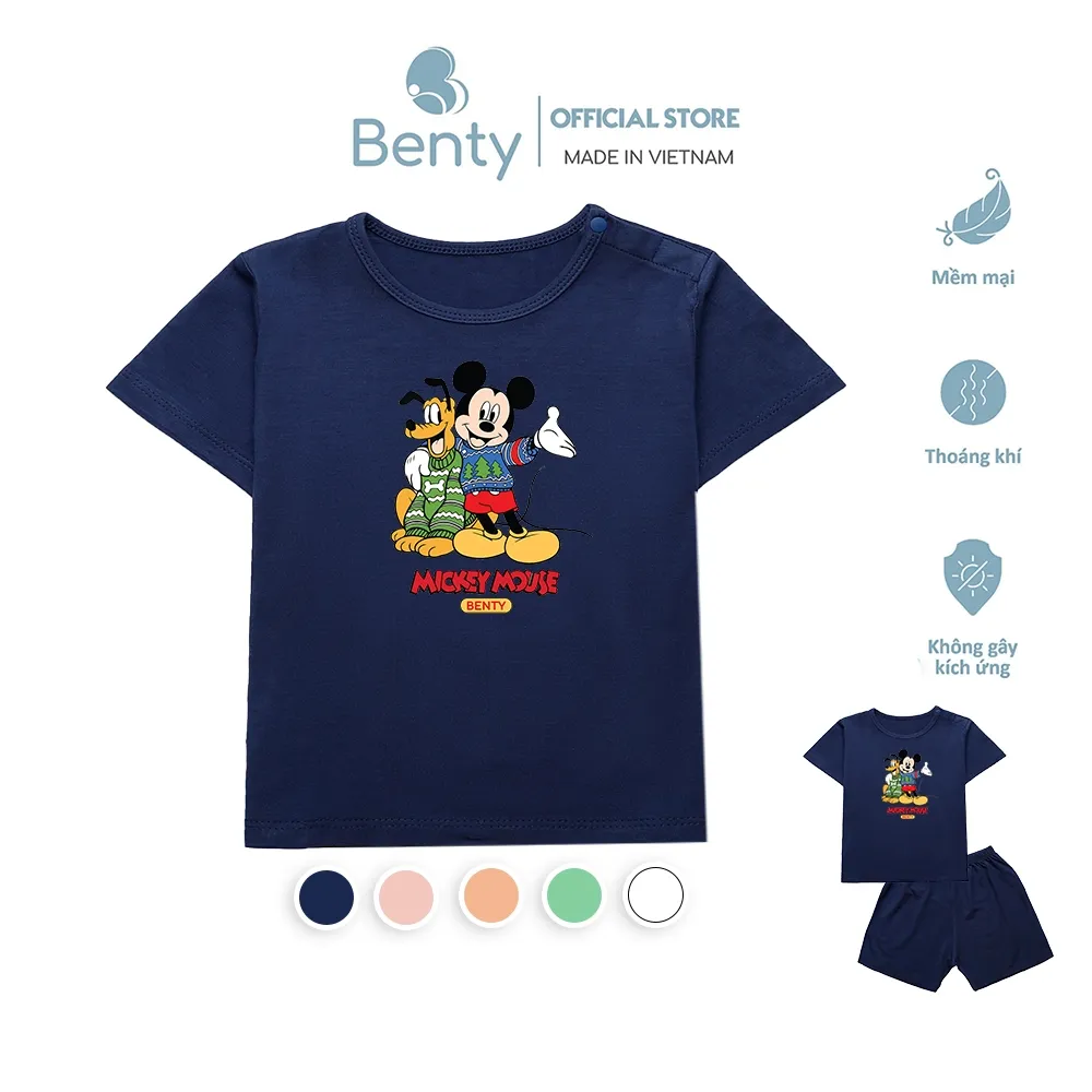 Ảnh Bộ cộc tay cài vai in hình Mickey BT062 cotton mềm mịn, đồ bộ trẻ em cao cấp bé trai bé gái 1
