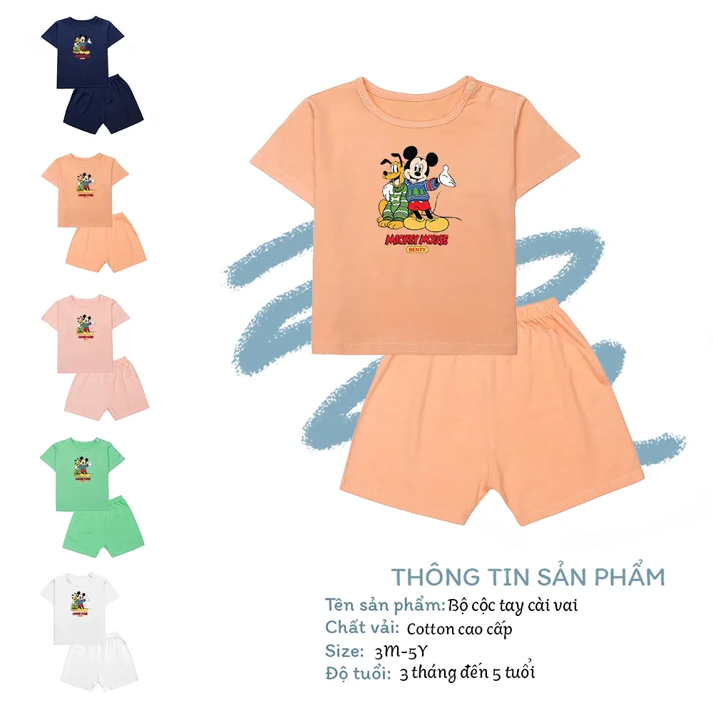 Ảnh Bộ cộc tay cài vai in hình Mickey BT062 cotton mềm mịn, đồ bộ trẻ em cao cấp bé trai bé gái 2