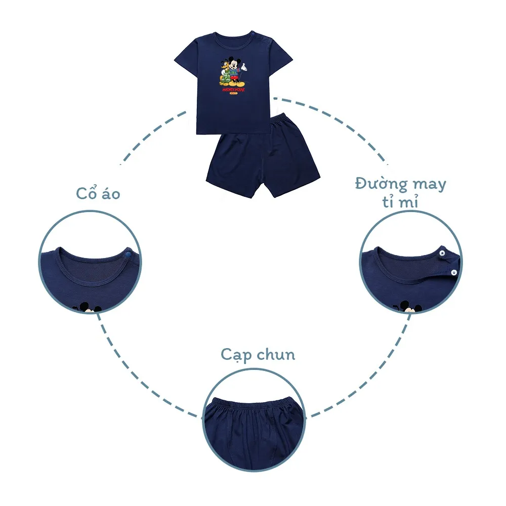 Ảnh Bộ cộc tay cài vai in hình Mickey BT062 cotton mềm mịn, đồ bộ trẻ em cao cấp bé trai bé gái 3