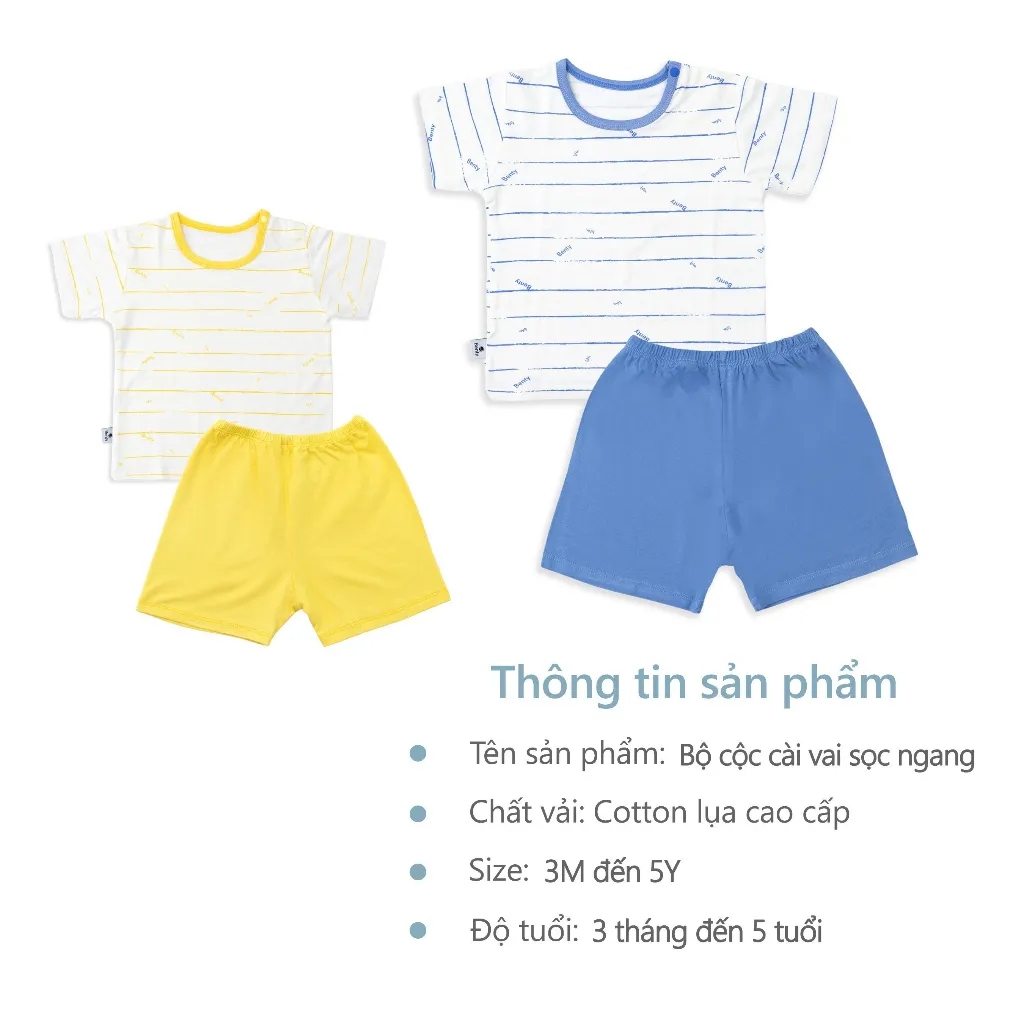 Ảnh Bộ cộc tay cài vai sọc BENTY cotton co giãn an toàn da bé , quần áo trẻ em mềm mịn thấm hút mồ hôi 2