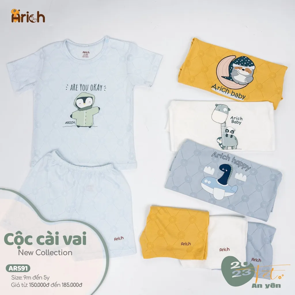 Ảnh Bộ cộc tay cài vải sợi tre thông hơi siêu mát cho bé-Thương hiệu Arich 4