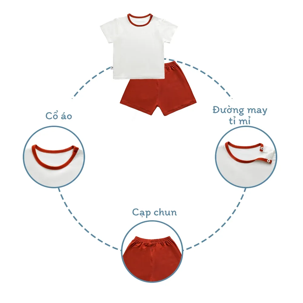 Ảnh Bộ cộc tay cài vai trơn phối viền cổ BENTY cotton thấm hút mồ hôi, đồ bộ cho bé trai, bé gái 3