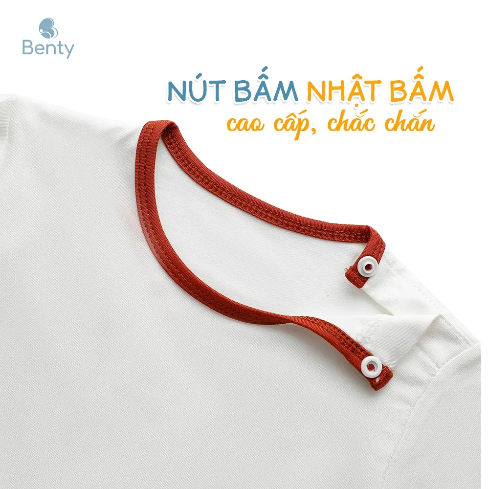 Ảnh Bộ cộc tay cài vai trơn phối viền cổ BENTY cotton thấm hút mồ hôi, đồ bộ cho bé trai, bé gái 4