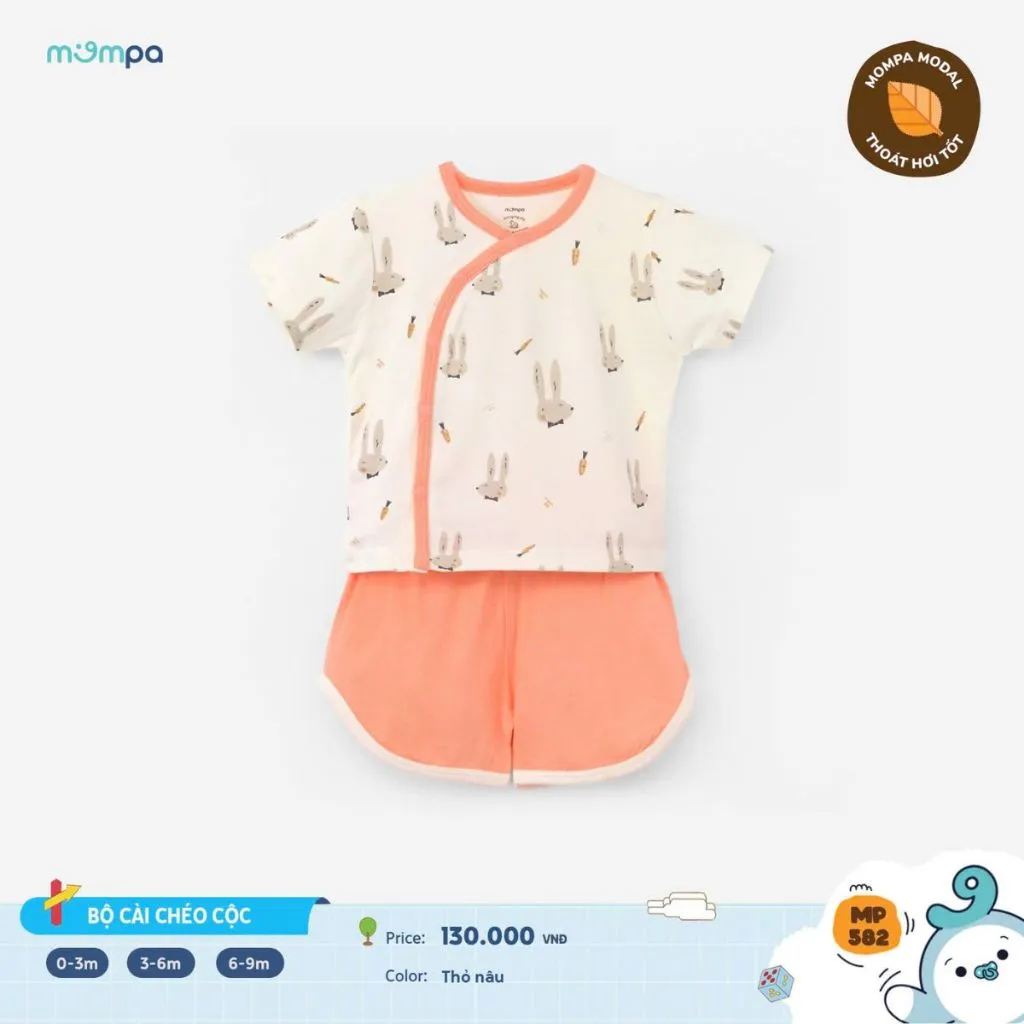 Ảnh Bộ cộc tay cho bé sơ sinh Mompa 0-9 tháng cúc chéo vải Modal thấm hút mềm mịn thoáng khí 582 2