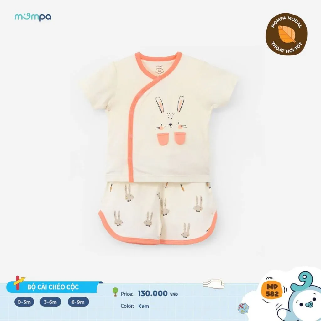 Ảnh Bộ cộc tay cho bé sơ sinh Mompa 0-9 tháng cúc chéo vải Modal thấm hút mềm mịn thoáng khí 582 3