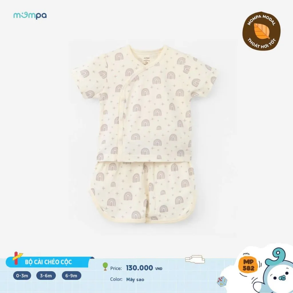 Ảnh Bộ cộc tay cho bé sơ sinh Mompa 0-9 tháng cúc chéo vải Modal thấm hút mềm mịn thoáng khí 582 4