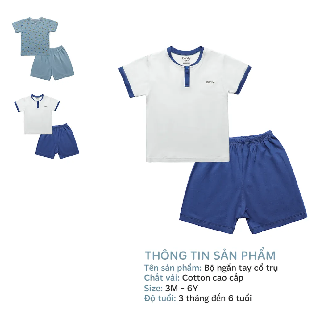 Ảnh Bộ cộc tay cổ trụ BENTY sang trọng cotton mềm mịn, đồ bộ mặc đi chơi cho bé trai, bé gái 2