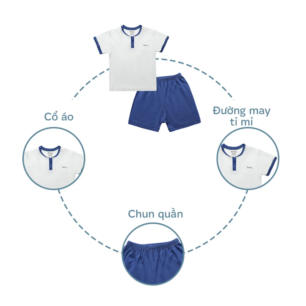 Ảnh Bộ cộc tay cổ trụ BENTY sang trọng cotton mềm mịn, đồ bộ mặc đi chơi cho bé trai, bé gái 3