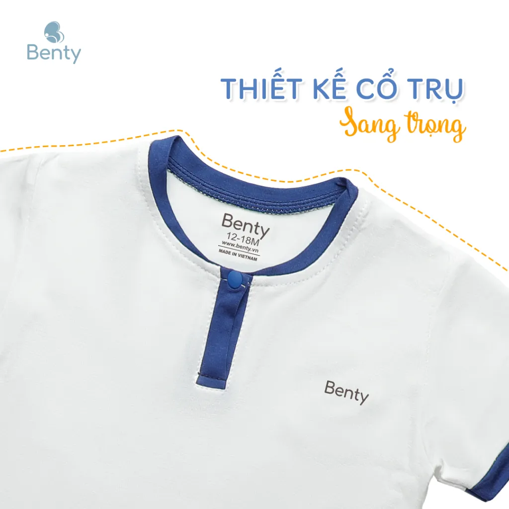 Ảnh Bộ cộc tay cổ trụ BENTY sang trọng cotton mềm mịn, đồ bộ mặc đi chơi cho bé trai, bé gái 4