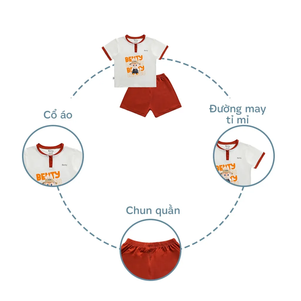 Ảnh Bộ cộc tay cổ trụ in hình labubu BENTY BT110 dễ thương, bộ quần áo cho bé trai, bé gái mặc đi chơi 3