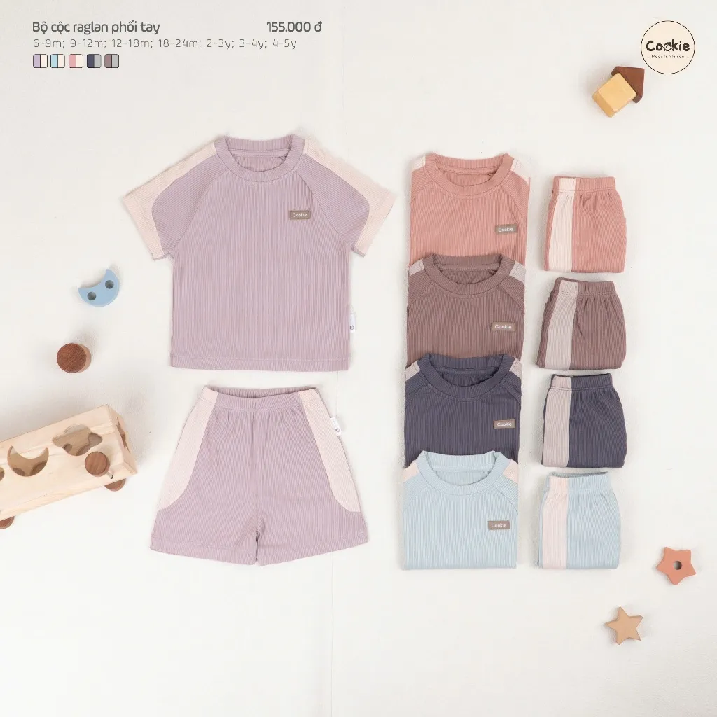 Ảnh Bộ Cộc Tay COOKIE Raglan Phối Tay Cho Bé Từ 6 Đến 5 Tuổi 2025 3