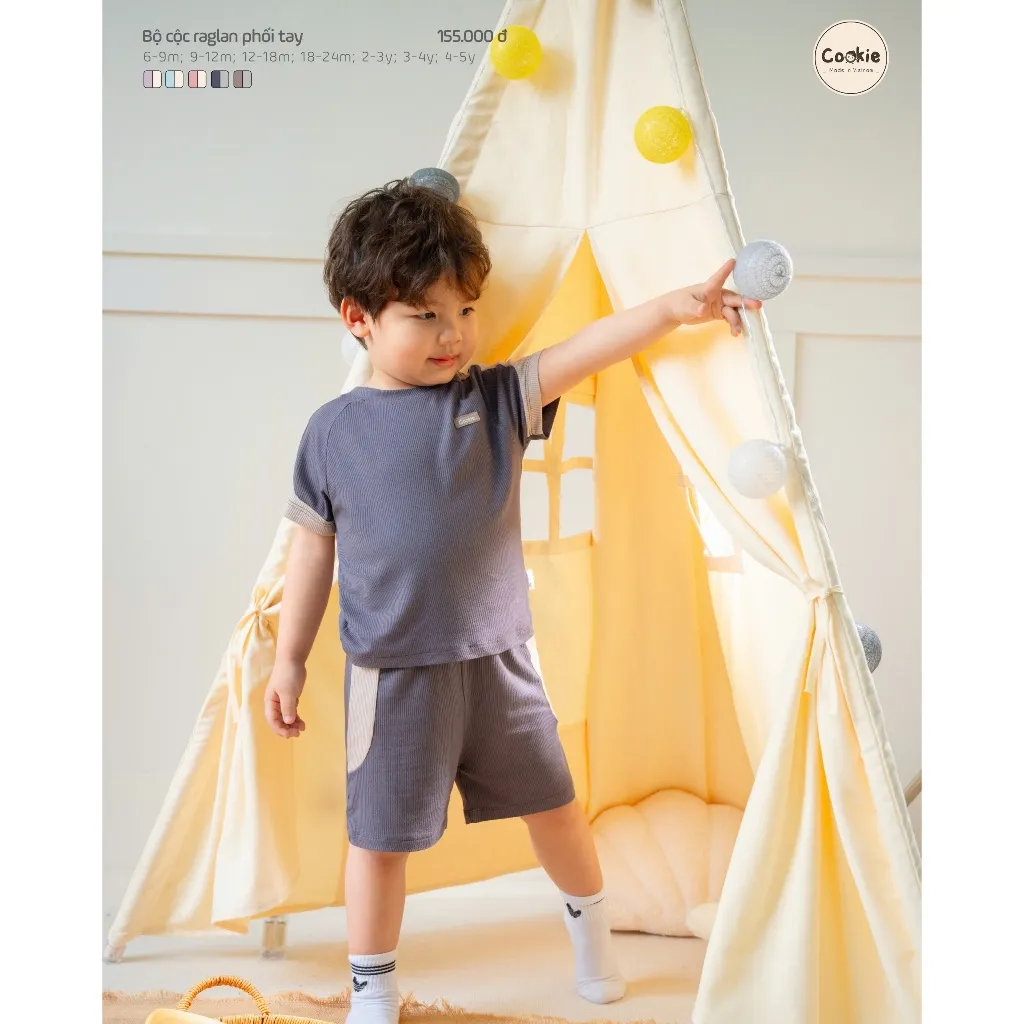 Ảnh Bộ Cộc Tay COOKIE Raglan Phối Tay Cho Bé Từ 6 Đến 5 Tuổi 2025 4
