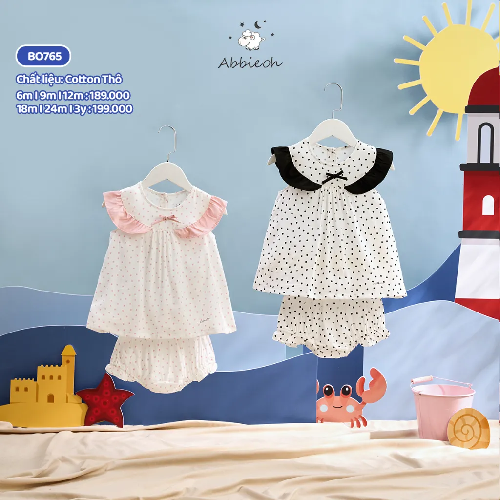 Ảnh Bộ cộc tay cotton sát nách ABBIEOH cách điệu thoáng mái cho bé gái 6-24M BO501 BO523 BO765 1