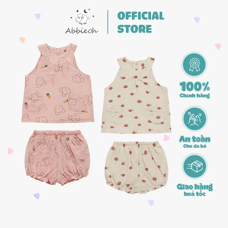 Ảnh Bộ cộc tay cotton sát nách ABBIEOH cách điệu thoáng mái cho bé gái 6-24M BO501 BO523 BO765 2