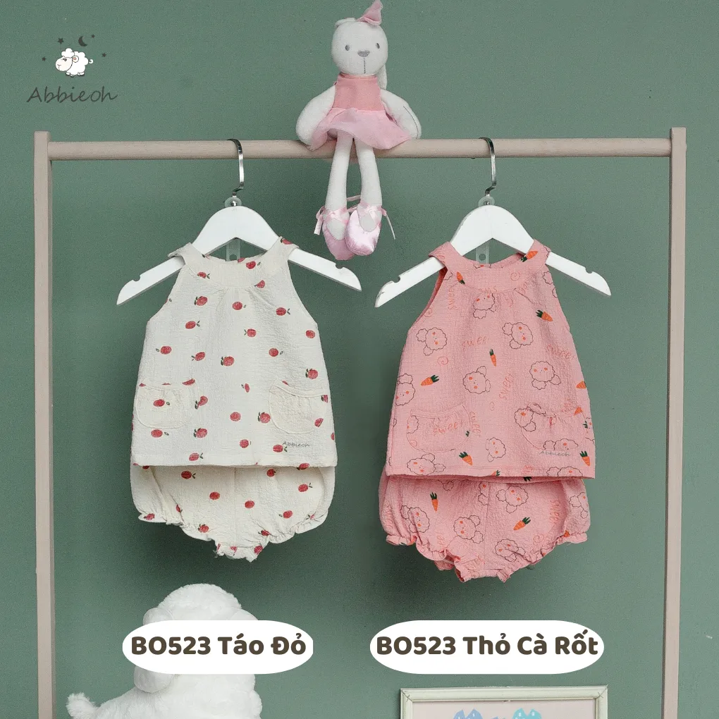 Ảnh Bộ cộc tay cotton sát nách ABBIEOH cách điệu thoáng mái cho bé gái 6-24M BO501 BO523 BO765 3
