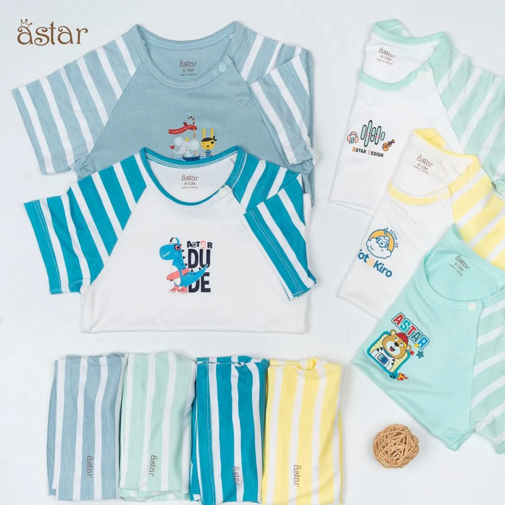 Ảnh Bộ cộc tay trẻ em Astar cài chéo sọc, vải petit cotton rayon, co giãn, mền mịn, mát cho bé 9M-5 tuổi 2