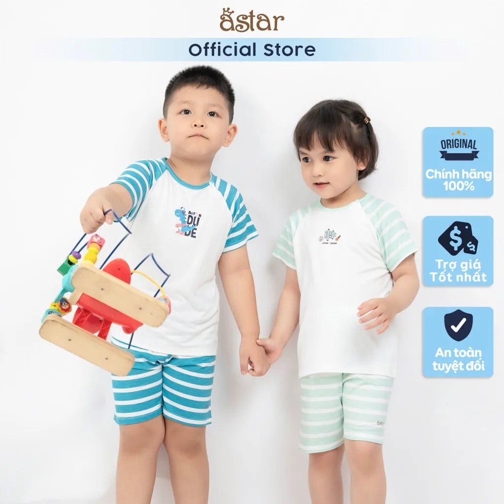 Ảnh Bộ cộc tay trẻ em Astar cài chéo sọc, vải petit cotton rayon, co giãn, mền mịn, mát cho bé 9M-5 tuổi 3