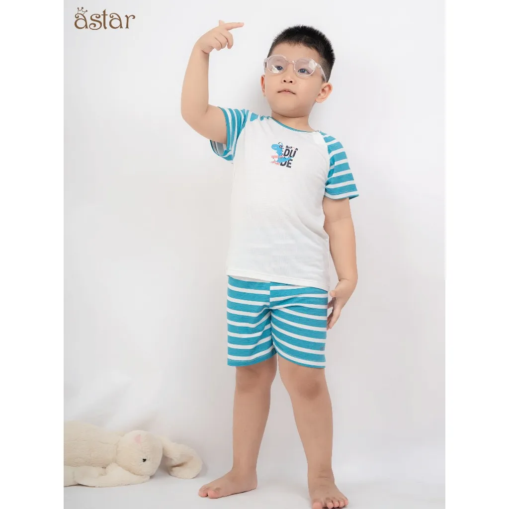 Ảnh Bộ cộc tay trẻ em Astar cài chéo sọc, vải petit cotton rayon, co giãn, mền mịn, mát cho bé 9M-5 tuổi 4