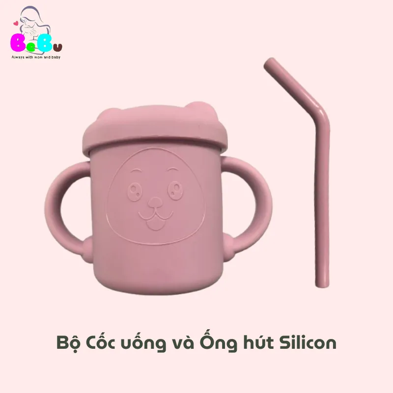 Ảnh Bộ Cốc uống Silicon và Ống hút Silicon BeBu cho bé 1