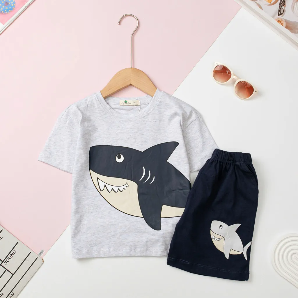 Ảnh Bộ cotton Bé trai quần đùi LITIBABY hình khủng long, cá mập size 2 đến 10 tuổi 2