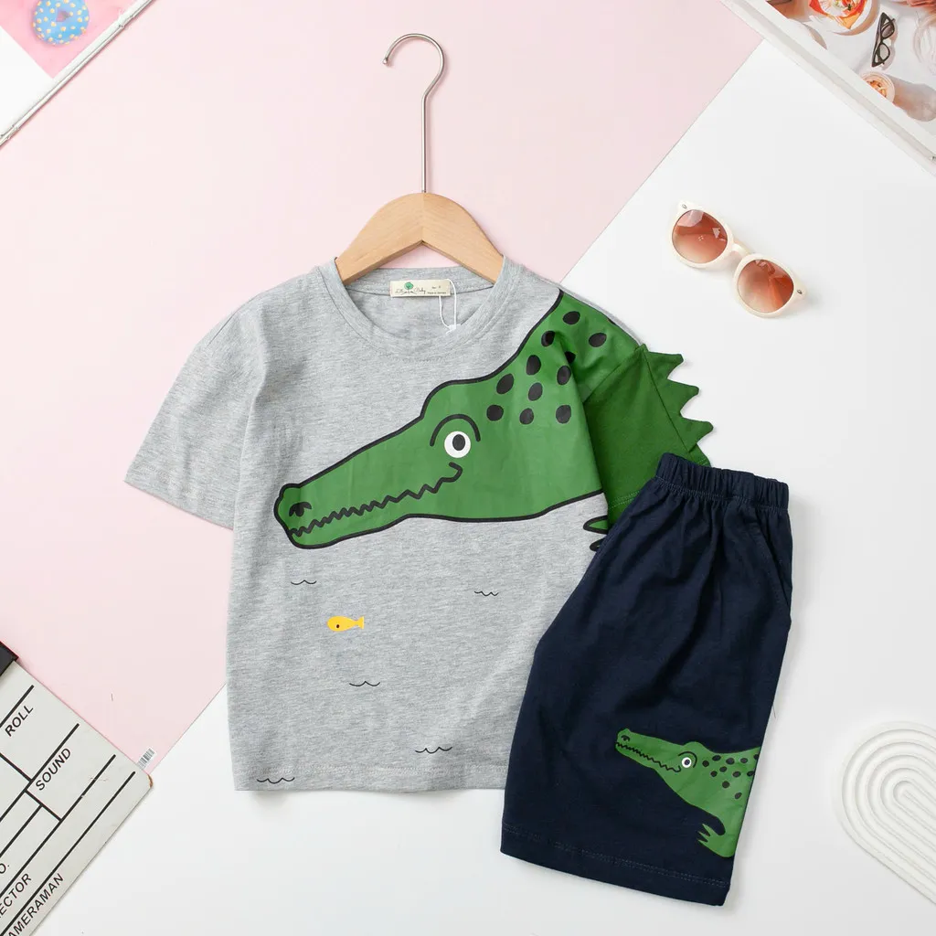 Ảnh Bộ cotton Bé trai quần đùi LITIBABY hình khủng long, cá mập size 2 đến 10 tuổi 4