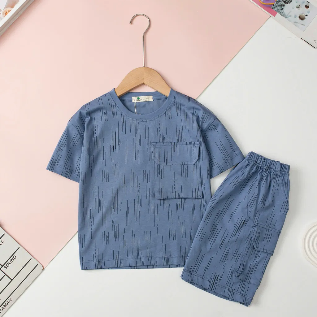 Ảnh Bộ cotton Bé trai túi ngực cổ tròn ngắn tay quần túi hộp size 4 đến 14 tuổi 3