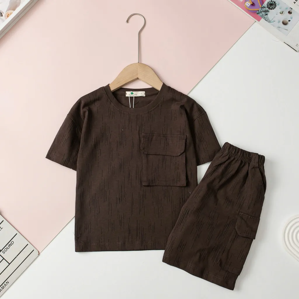 Ảnh Bộ cotton Bé trai túi ngực cổ tròn ngắn tay quần túi hộp size 4 đến 14 tuổi 4
