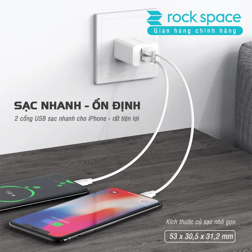 Ảnh Bộ củ cáp sạc nhanh TypeC Rockspace T39 sạc nhanh không nóng máy màu trắng bảo hành 12 tháng 3