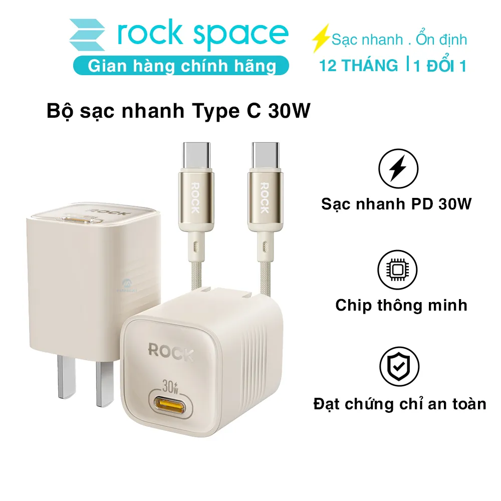Ảnh Bộ củ cáp sạc nhanh typeC ROCK Ice²Cube sạc nhanh 30W Hàng chính hãng Rockspace BH 12 tháng 1
