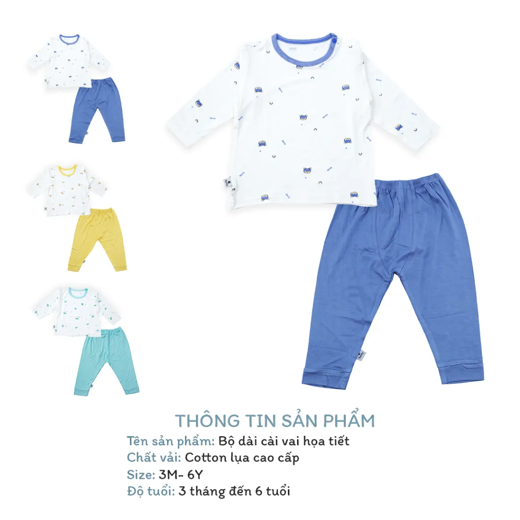 Ảnh Bộ dài cài vai họa tiết BENTY cotton co giãn 4 chiều mềm mịn mát, đồ bộ trẻ em cao cấp chính hãng 2