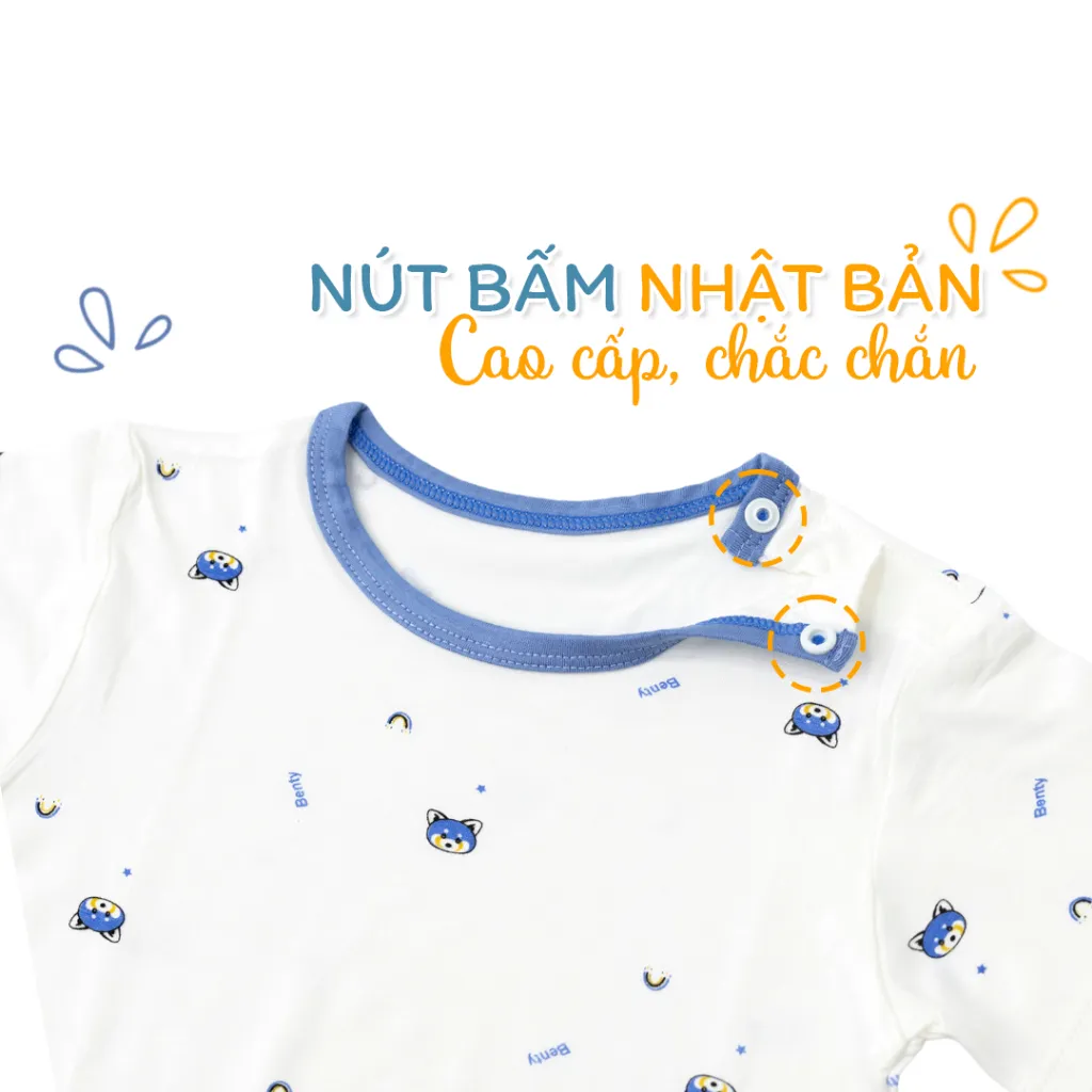 Ảnh Bộ dài cài vai họa tiết BENTY cotton co giãn 4 chiều mềm mịn mát, đồ bộ trẻ em cao cấp chính hãng 4