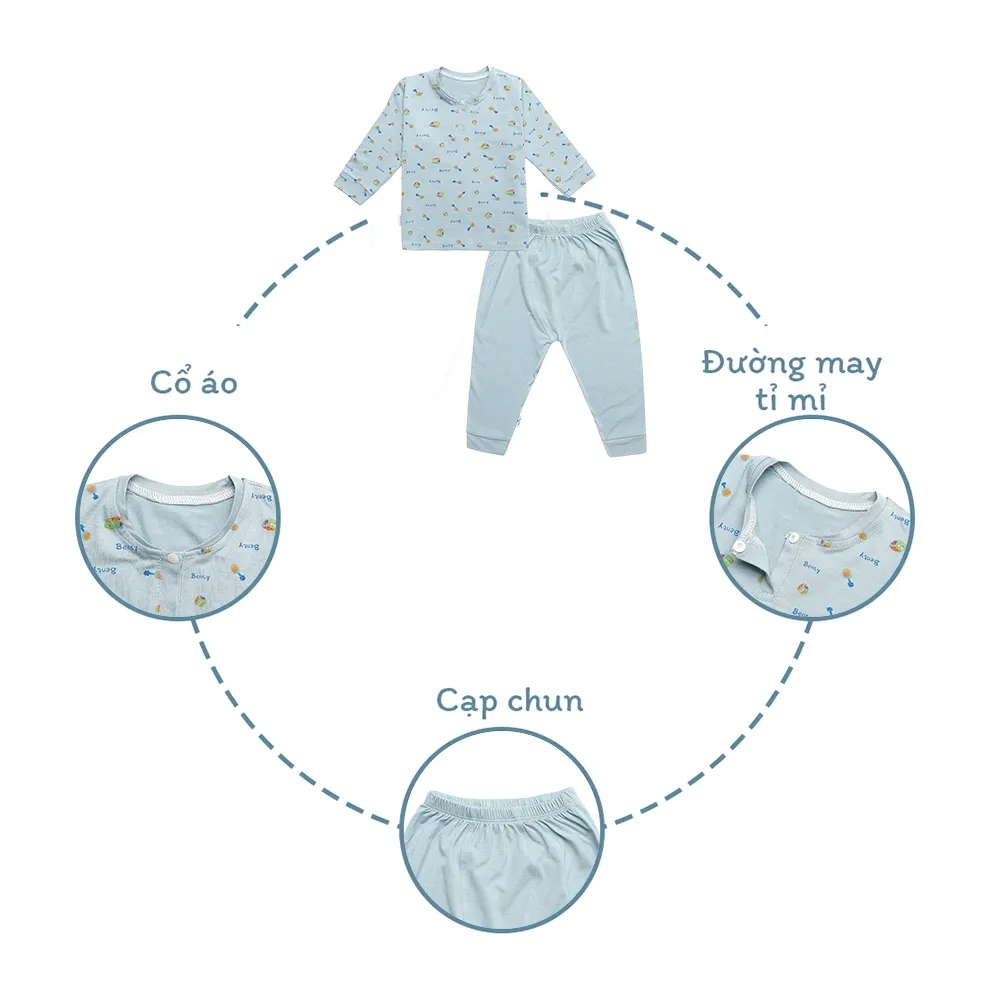 Ảnh Bộ dài cổ trụ BENTY họa tiết cute cotton mềm mịn thấm hút mồ hôi, đồ bộ mặc ngủ cho bé 3