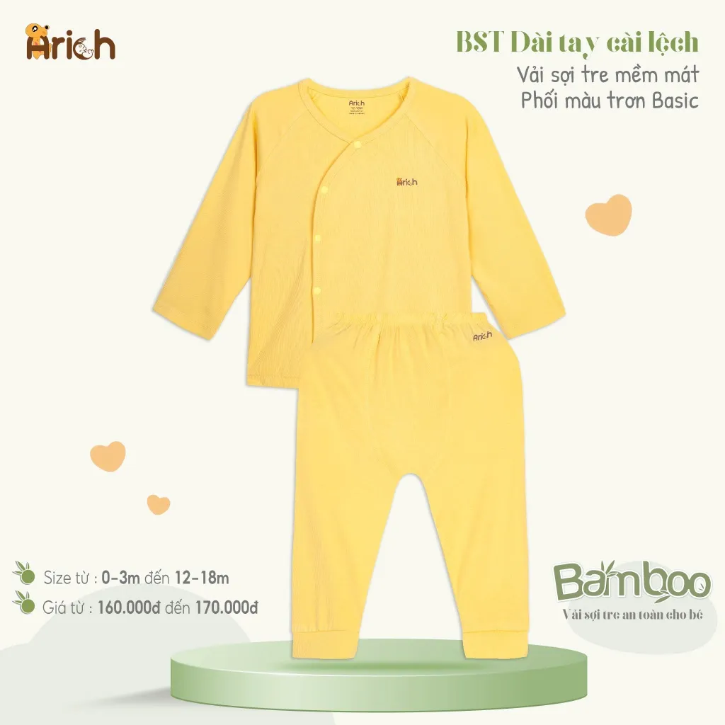 Ảnh Bộ dài tay cài lệch Arich vải sợi tre cho bé trai, bé gái size 0 đến 18 tháng 3