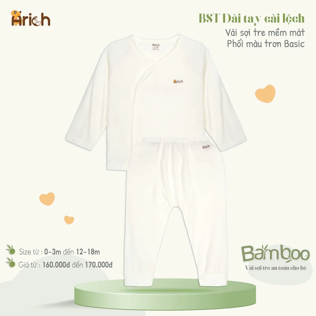 Ảnh Bộ dài tay cài lệch Arich vải sợi tre cho bé trai, bé gái size 0 đến 18 tháng 4